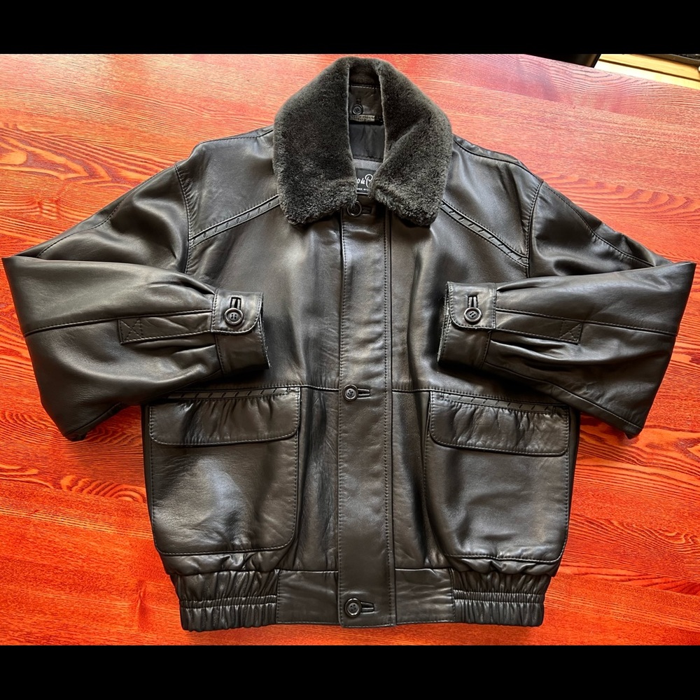 Like Butter:Leather Men’s Fall/Winter Jacket (fake fur collar) Rich Brown Sz 44